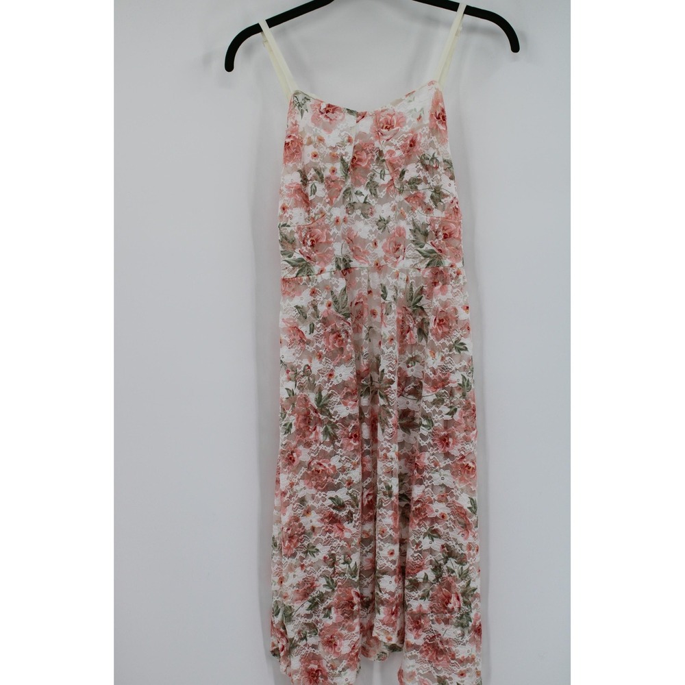 Floral Lace Dress Womens Medium Sheer Overlay Garden Party Boho Summer Occasion